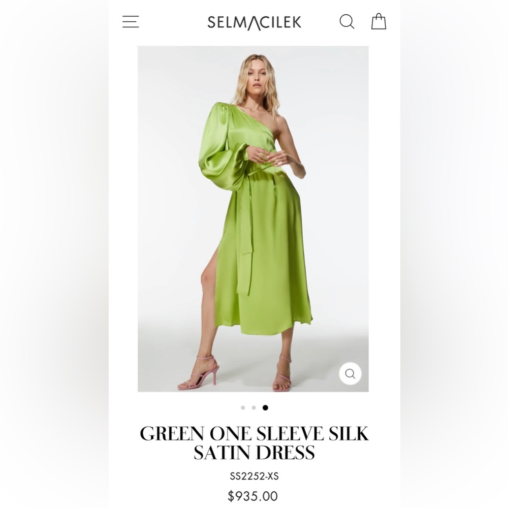 Selmacilek Green One Sleeve Silk Satin Dress